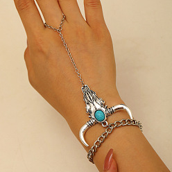 Античное Серебро Браслеты из сплава и синтетической бирюзы для женщин, Корова головой, античное серебро, 7-1/4 дюйм (18.5 см)