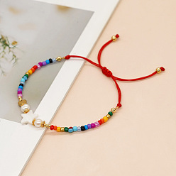 Разноцветный Браслеты из плетеных бусин в богемном стиле, выполненные из стекла, латуни и пластика с имитацией жемчуга, для женщин., звезда, красочный, 11.02 дюйм (28 см)