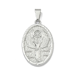 Oval Религиозная тема 304 подвески из нержавеющей стали, с 201 защелкой из нержавеющей стали на поручнях, цвет нержавеющей стали, овальный белый ангел, 39.5x25.5x2.5 мм, отверстие : 7.5x4.5 мм