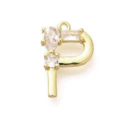 Letter P Латунные микро проложить кубического циркония подвески, буква-z чары, золотые, Письмо P, 15x10x2.5 мм, отверстие : 1 мм