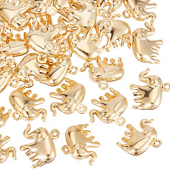 Настоящее золото 24K 30 латунные подвески шт., слон, реальный 24 k позолоченный, 14x15x5 мм, отверстие : 1 мм