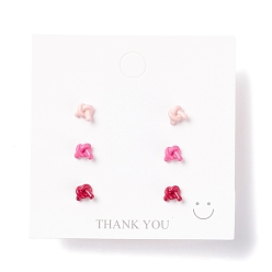 Red Knot Shape Resin Stud Earrings Set, with 925 Sterling Silver Plated Pins, Red, 6x7.5x4.5mm, Pin: 0.7mm, 3 pairs/set