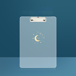 Clear PP Plastic Clipboard, with Metal Clips, for Office, Hospital, Rectangle with Moon Pattern, Clear, 315x225mm