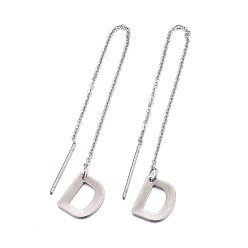 Letter D Tarnish Resistant 304 Stainless Steel Stud Earrings, Hypoallergenic Earrings, Ear Threads, Alphabet, Letter.D, 107~112x1mm, Pin: 15x0.7mm, letter: 11x9x0.6mm