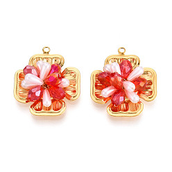 Красный 304 подвески из нержавеющей стали, цветок, со стеклом и АБС-пластиком, имитация жемчуга, реальный 18 k позолоченный, ионное покрытие (ip), граненые, красные, 31.5x28x11~12 мм, отверстие : 1.8 мм