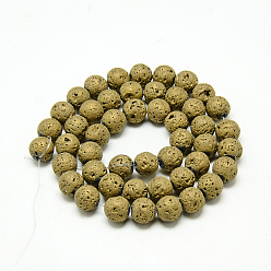 Golden Plated Electroplate Natural Lava Rock Beads Strands, Matte Style, Round, Golden Plated, 4~5mm, Hole: 0.5mm, about 88pcs/strand, 13.7~14.9 inch