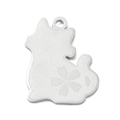 Color de Acero Inoxidable 304 colgantes de acero inoxidable, Forma de gato con adornos de flores de cerezo, Pulido, color acero inoxidable, 22.5x18.5x1.5 mm, agujero: 1.9 mm