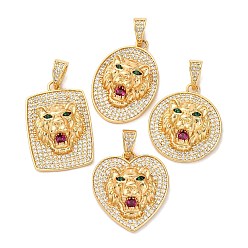 Mixed Shapes Латунные микро проложить кубического циркония подвески, лев прелести, стойки покрытие, прочное покрытие, без кадмия и без свинца, реальный 18 k позолоченный, разнообразные, 25.5~29.5x20~23x9 мм, отверстие : 2.5~3x6 мм