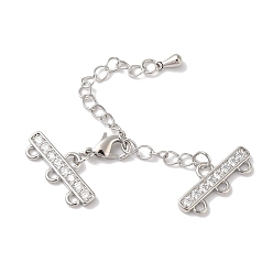 Платина Латунный удлинитель цепи из микропаве из циркония, застежки для ожерелья, долговечный, без свинца и без кадмия, платина, заканчивается: 8.5x19x2 мм, отверстие : 1 мм, застежка : 10x5x3 mm