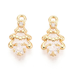 Прозрачный Латунные микро проложить кубического циркония прелести, рождественская елка, долговечный, без никеля , реальный 18 k позолоченный, прозрачные, 14.5x7.5x2.5 мм, отверстие : 1.4 мм