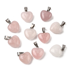Розовый Кварц Природного розового кварца подвески, с петлями из платиновой латуни, пухлое сердце, 18~19x15~15.5x7~10 мм, отверстие : 6x2.5~3 мм