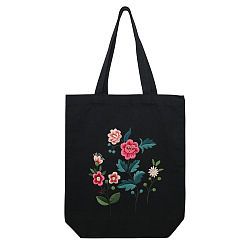 Разноцветный Diy цветочный узор черная холщовая большая сумка набор для вышивки, включая иглы для вышивания и нитки, хлопковая фабрика, пластиковые пяльцы для вышивания, красочный, 390x340x100 мм