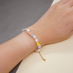 Colorful Adjustable Bead Bracelets, with Glass Seed Beads Imitation Pearl, Colorful, 11 inch(28cm)