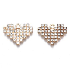 Light Gold Подвески из сплава , с кристально горный хрусталь, без кадмия, без никеля и без свинца, золотой свет, сердце, золотой свет, 16x20.5x2 мм, отверстие : 1.6~1.8 мм