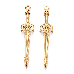 Настоящее золото 18K 304 подвески из нержавеющей стали, меч, ионное покрытие (ip), реальный 18 k позолоченный, 46x9x3 мм, отверстие : 1.8 мм