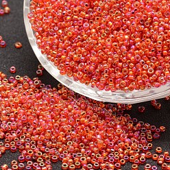 Красный 6/0 круглые бусины из стекла семян, класс А, серебряная линия квадратное отверстие, прозрачные цвета радуги, красные, 3.6~4.0 мм, отверстия : 1.2 mm, около 5000 шт / фунт