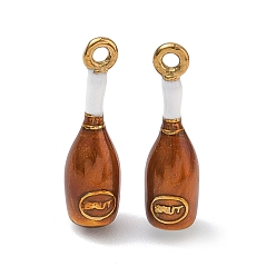 Golden 304 Stainless Steel Enamel Pendants, Wine Bottle Charms, Ion Plating(IP), Golden, 20.5x5.5mm, Hole: 1.6mm