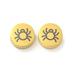 Spider Тема хеллоуина 304 бусины из нержавеющей стали, реальный 18 k позолоченный, плоско-круглые, паук, 8x3 мм, отверстие : 2 мм