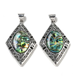 Разноцветный Естественно оболочки Пауа большие кулоны, антикварные посеребренные подвески в виде ромбов из сплава, красочный, 52x33.5x8 мм, отверстие : 8x6.5 мм