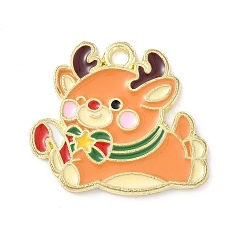 Олень Подвески из эмали и сплава, Новогодняя тема, золотые, олень, 21x23x1.3 мм, отверстие : 2 мм