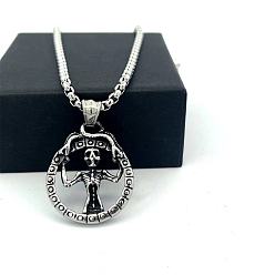 Нержавеющая Сталь Цвет Винтажный панк-кулон в виде черепа женщины 304 ожерелья из нержавеющей стали для мужчин и женщин, цвет нержавеющей стали, 23.62 дюйм (60 см)