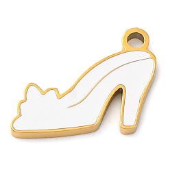 Белый 304 из нержавеющей стали шармы эмали, очарование высоких каблуков, золотые, ионное покрытие (ip), белые, 10.5x13.5x1.5 мм, отверстие : 1.5 мм