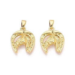 Настоящее золото 18K Латунные подвески, подвески в виде лошади и подков, реальный 18 k позолоченный, 16.5x14x3 мм, отверстие : 4.5x2.5 мм