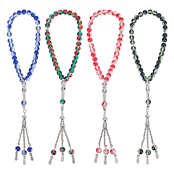 Couleur Mélangete 4pcs 4 bracelets chapelet de prière de couleurs, bracelets à breloques en perles rondes de verre craquelé, de trouver des alliés, couleur mixte, diamètre intérieur: 3-1/8 pouce (8 cm), 1 pc / couleur