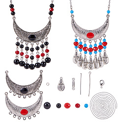 Mixed Color DIY Necklace Making, with Vintage Alloy Enamel Moon Links, Chandelier Components, Glass Beads Strands and Iron Eye Pin, Mixed Color, 7.4x7.2x1.7cm