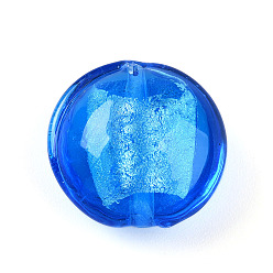 Озёрно--синий Стеклянные бусины, с фольгой внутри, ручная работа, плоско-круглые, Плут синий, 15~17x8.5~9.5 мм, отверстие : 1~2 мм