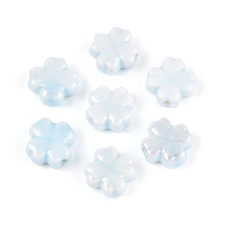 Лазурный Фарфоровые бусины ручной работы, Четыре листа клевера, яркие глазированный фарфор, лазурный, 11.5~12x11.5~12x5.5~6 мм, отверстие : 1.8~2 мм