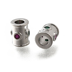 Платинированный Латунные шарики циркония кубической, без кадмия, без никеля и без свинца, колонка, Реальная платина, 8x6.5 мм, отверстие : 3 мм