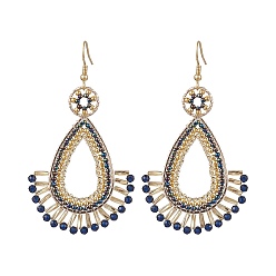 Разноцветный Бисер ручной работы с серьгами с подвесками из синтетической синей шпинели, слеза, красочный, 74x41 мм