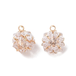 Прозрачный Стеклянные прелести, с латунной найти, кубические, золотые, прозрачные, 11x9 мм, отверстие : 1 мм