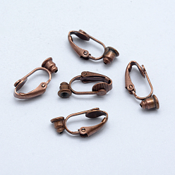 Красная Медь Латунные клипсы серьги выводы, для не проколотых ушей, Красная медь, 19x6x9 мм, отверстие : 1 мм