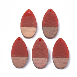 Коричневый Подвески из смолы и ореха, слеза, коричневые, 31x16x3.5~4 мм, отверстие : 1.5 мм