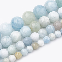 Aquamarine Natural Aquamarine Beads Strands, Round, 6~7mm, Hole: 1mm, about 60~67pcs/strand, 15.7 inch