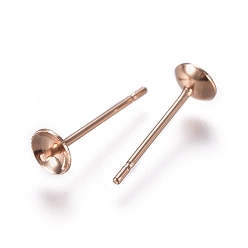 Rose Gold 304 Stainless Steel Stud Earring Findings, Rose Gold, 13.5x4mm, Pin: 0.7mm