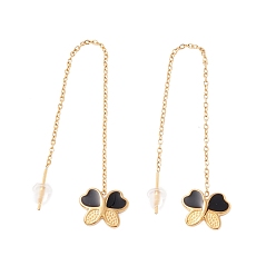 Golden Long Chain with Enamel Butterfly Dangle Stud Earrings, 304 Stainless Steel Ear Thread for Women, Golden, 101mm, Pin: 1mm