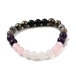 Смешанные камни Бохо-стиль натуральные смешанные драгоценные камни круглые бусины эластичные браслеты для мужчин, с большим смыслом