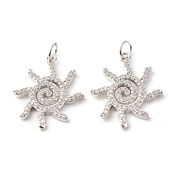Платина Латунные микропаве прозрачные подвески с фианитом, без кадмия и без свинца, солнце, платина, 22x18x2 мм, отверстие : 3.5 мм