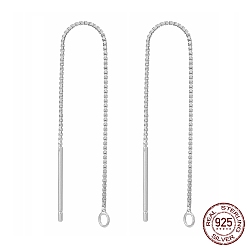 Platinum Rhodium Plated 925 Sterling Silver Stud Earring Findings, Ear Threads, Box Chains, Platinum, 68~70x0.65mm, Hole: 1~2mm