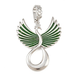Verde Colgantes de latón esmaltado, encantos de pavo real, sin plomo y cadmio, chapado en rack, larga duración plateado, Platino, verde, 50 mm