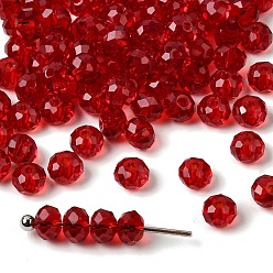 Темно-Красный К 9 стекло, имитация Австрийские кристаллические шарики, класс AAA, граненые, рондель, темно-красный, 4x3 мм, отверстие : 0.7~0.9 мм