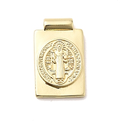 Настоящее золото 18K Латунные подвески, прямоугольник с амулетами святого Бенедикта, без кадмия и без свинца, стойки покрытие, долговечный, реальный 18 k позолоченный, 18.5x11.5x3.5 мм, отверстие : 1.4 мм