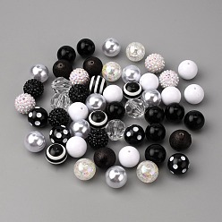 Schwarz Undurchsichtiges Acrylperlen-Set, Kid klobige Perlen, Runde, Schwarz, 20x19.5~20 mm, Bohrung: 3 mm, 50 Stück / Set