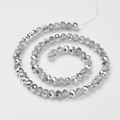 Clear Electroplate Glass Bead Strands, Half Silver Plated, Faceted, Rondelle, Clear, 3x2mm, Hole: 1mm, about 150pcs/strand, 11.8 inch