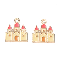 Golden Alloy Enamel Pendants, Castle Charms, Golden, 18x16x1mm, Hole: 1.6mm