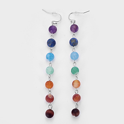 Mixed Stone Natural Gemstone Beaded Chains Dangle Earrings, with Brass Findings, Platinum, 102mm, Pin: 0.7mm