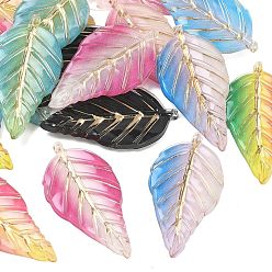 Mixed Color Gradient Colors Acrylic Big Pendants, Leaf Charms, Mixed Color, 55x29x4.5mm, Hole: 1.4mm
